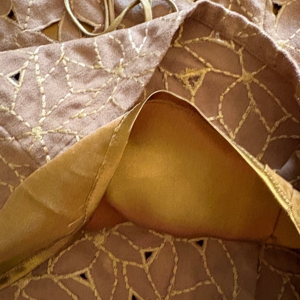 Brown Eyelet Lace-Up Suede-Look Spaghetti Strap Camisole - Picture 8 of 15